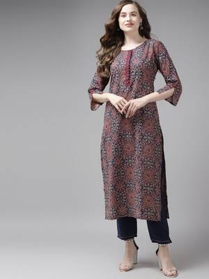 Blue printed cotton palazzo-kurta 1