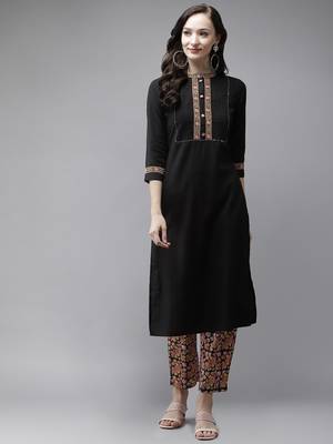 Black embroidered cotton palazzo-kurta 1