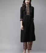 Black embroidered cotton palazzo-kurta