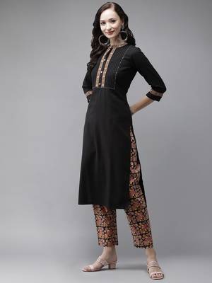 Black embroidered cotton palazzo-kurta 2