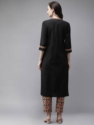 Black embroidered cotton palazzo-kurta 3