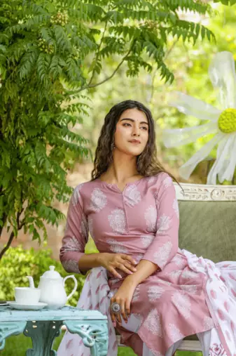 Mauve printed rayon kurta-suits