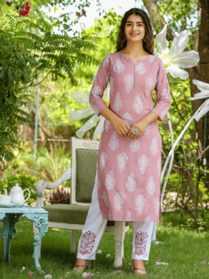Mauve printed rayon kurta-suits 1