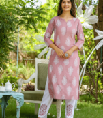 Mauve printed rayon kurta-suits