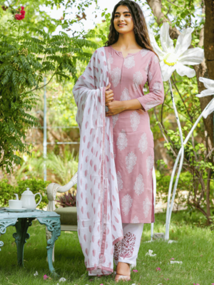 Mauve printed rayon kurta-suits 4