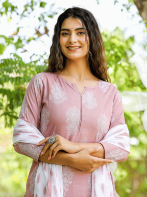Mauve printed rayon kurta-suits 5