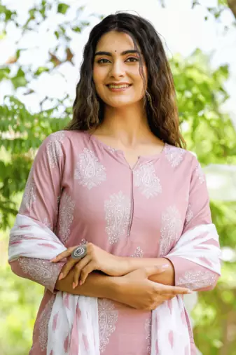 Mauve printed rayon kurta-suits