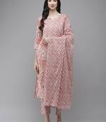 Pink printed cotton kurta-suits