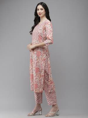 Pink printed cotton kurta-suits 2