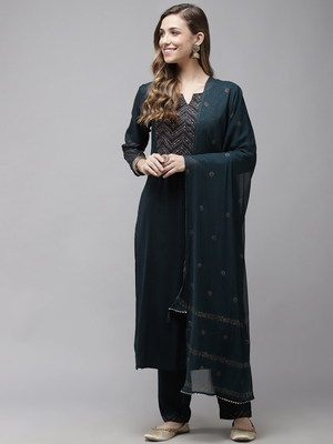 Green printed rayon kurta-suits 1
