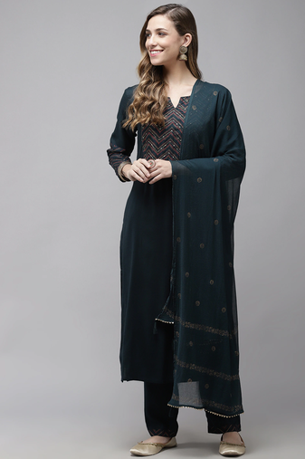 Green printed rayon kurta-suits