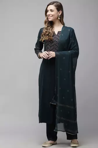 Green printed rayon kurta-suits