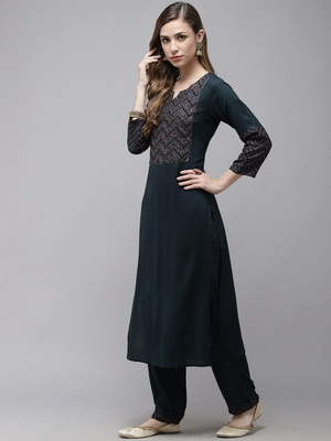 Green printed rayon kurta-suits 2