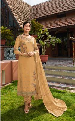Mustard embroidered faux georgette salwar 1