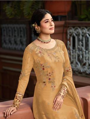 Mustard embroidered faux georgette salwar 2