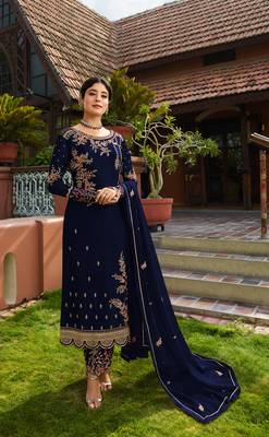 Blue embroidered faux georgette salwar 1