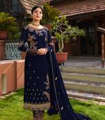 Blue embroidered faux georgette salwar