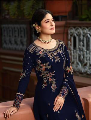 Blue embroidered faux georgette salwar 2