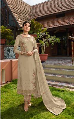 Beige embroidered faux georgette salwar 1