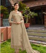 Beige embroidered faux georgette salwar