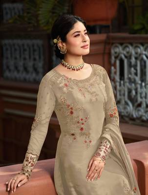 Beige embroidered faux georgette salwar 2