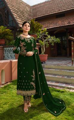 Green embroidered faux georgette salwar 1