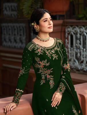 Green embroidered faux georgette salwar 2