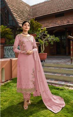 Pink embroidered faux georgette salwar 1