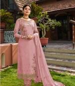 Pink embroidered faux georgette salwar