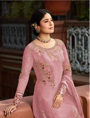 Pink embroidered faux georgette salwar 2
