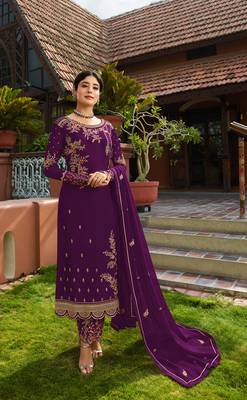 Purple embroidered faux georgette salwar 1