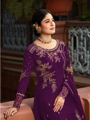 Purple embroidered faux georgette salwar 2