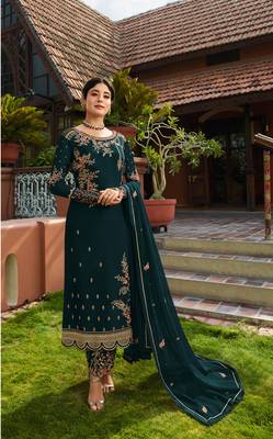 Teal embroidered faux georgette salwar 1