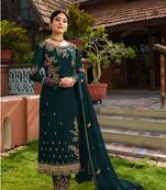 Teal embroidered faux georgette salwar