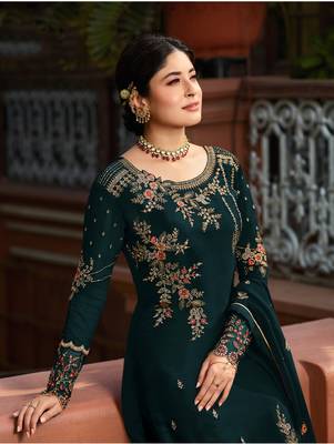Teal embroidered faux georgette salwar 2