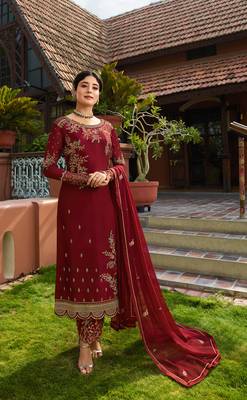 Maroon embroidered faux georgette salwar 1