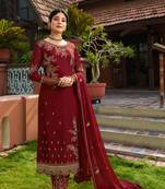 Maroon embroidered faux georgette salwar