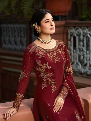 Maroon embroidered faux georgette salwar 2