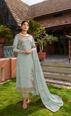 Sky-blue embroidered faux georgette salwar 1