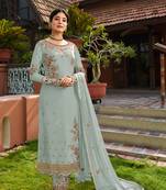 Sky-blue embroidered faux georgette salwar