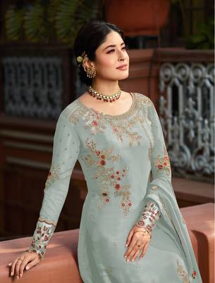 Sky-blue embroidered faux georgette salwar 2