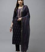 Navy-blue printed cotton kurta-suits
