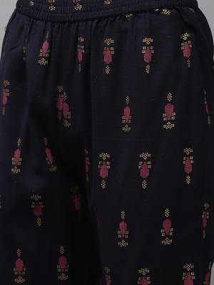 Navy-blue printed cotton kurta-suits 5