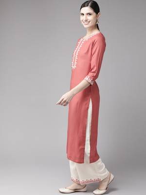 Baby-pink plain rayon palazzo-kurta 2