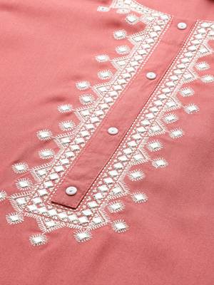 Baby-pink plain rayon palazzo-kurta 4
