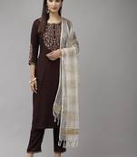 Brown embroidered rayon kurta-suits