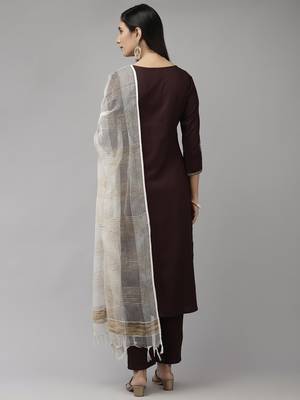Brown embroidered rayon kurta-suits 3