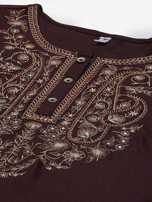 Brown embroidered rayon kurta-suits 4