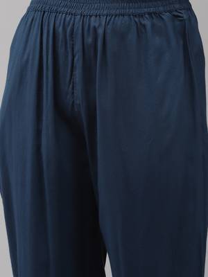 Teal-blue embroidered rayon palazzo-kurta 5