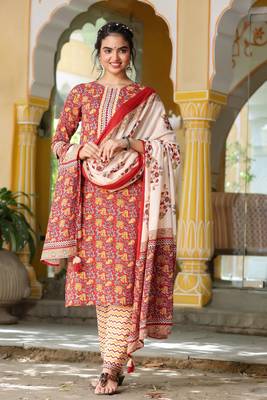Maroon printed cotton kurta-suits 1